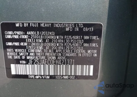 2014 Subaru Forester 2.5I Premium from USA, damaged, VIN JF2SJAEC0EH421371